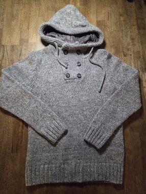 Made In Italy Thick Knit Wool Blend Fisherman Quilted Lined Hood Pull Over